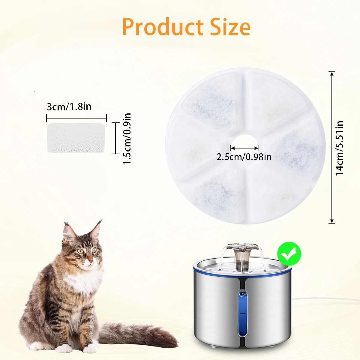 Cat Water Fountain Replacement Filter,6Pcs Filter Elements & 6Pcs Sponges,Suitable for Cat and Dog Water Fountain Accessories HIP