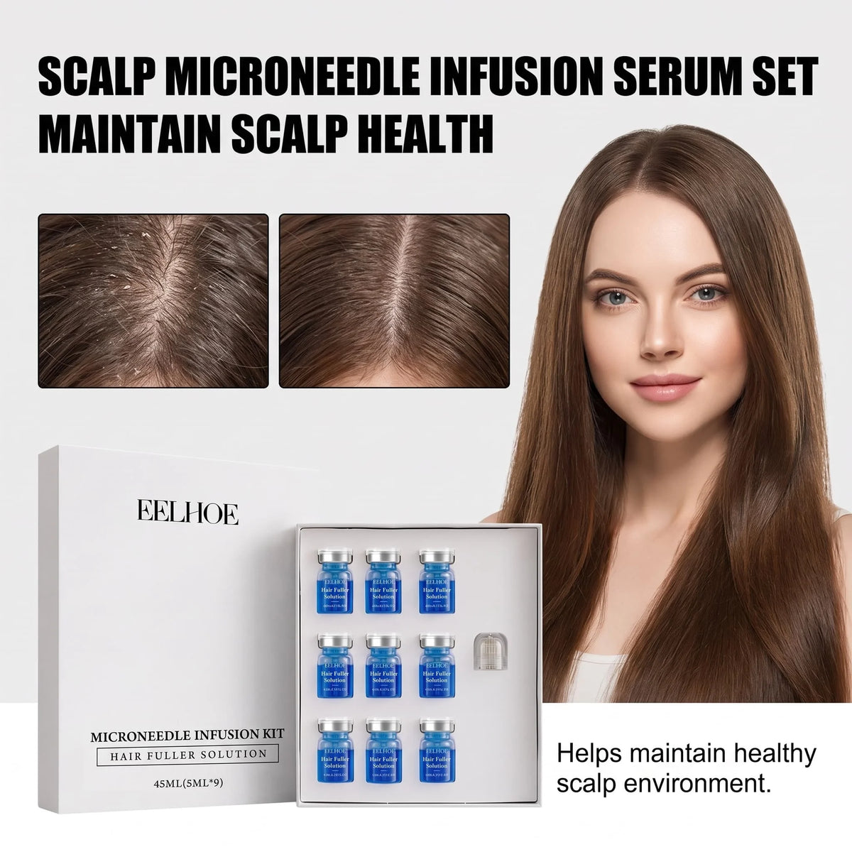 Scalp Serum Kit with 0.25mm Microneedle Roller – 9 Ampoules Scalp Serum Kit HIP 4PCS
