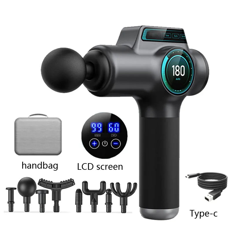 ZHYHZ Fascia Massage Gun – 99 Speed, LCD, 8 Heads Percussion Massage Gun HIP F2 Gray Tpye-C charing China Mainland