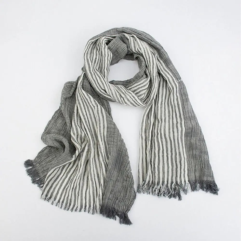 Men's Striped Cotton Linen Scarf – Warm Tassel Shawl Wrap Men's Scarf Shawl HIP
