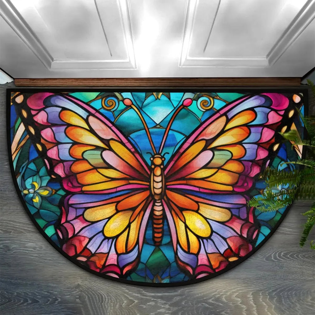 Semi-Circle Butterfly Doormat | Non-Slip Half Round Rug Semi-Circle Doormat HIP 10 60x90cm-Felt