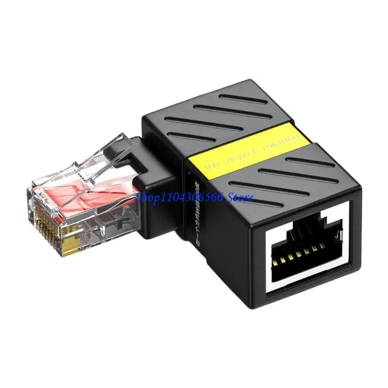 Right Angle RJ45 Ethernet Adapter – 360° Rotating Cat6 Coupler Network Adapter HIP