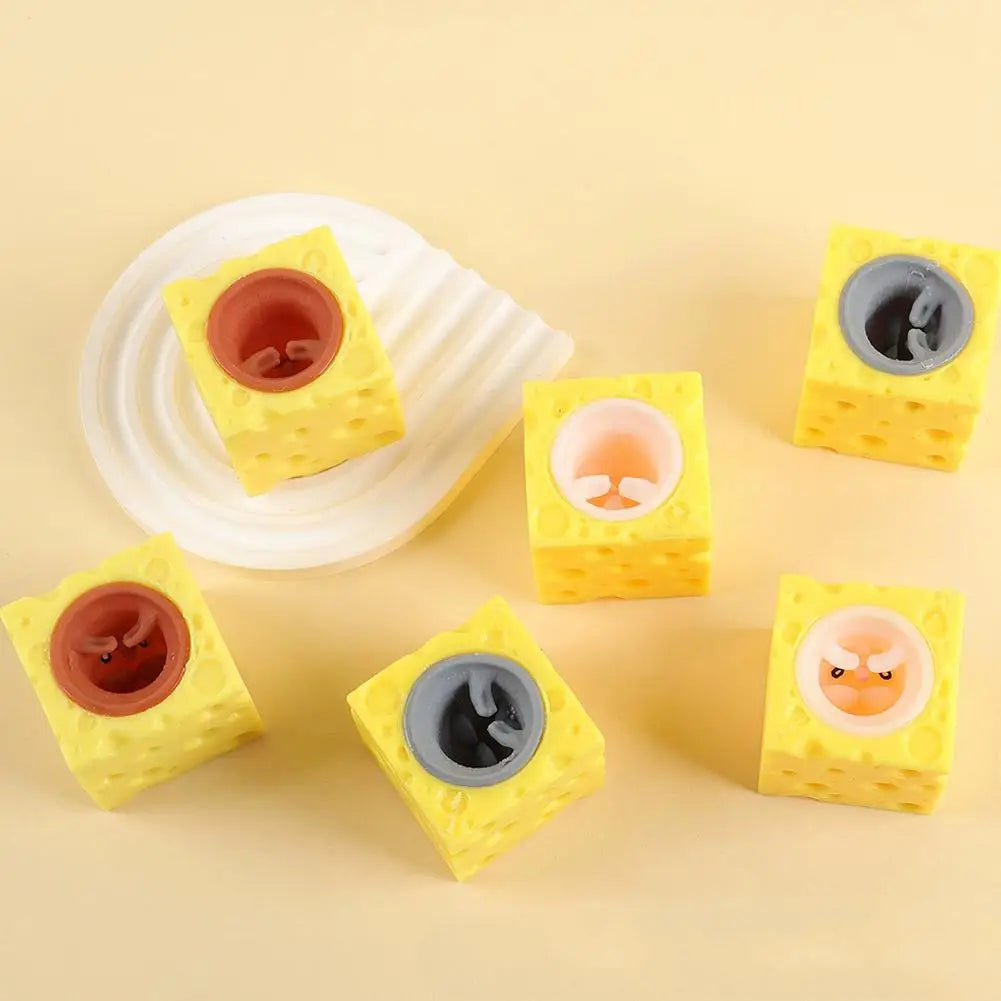 Creative Mouse In Cheese Squeeze Toy Soft Silicone Stress Relief Fidget Toy Funny Slow Rising Squishy For Kids Adults Gift HIP