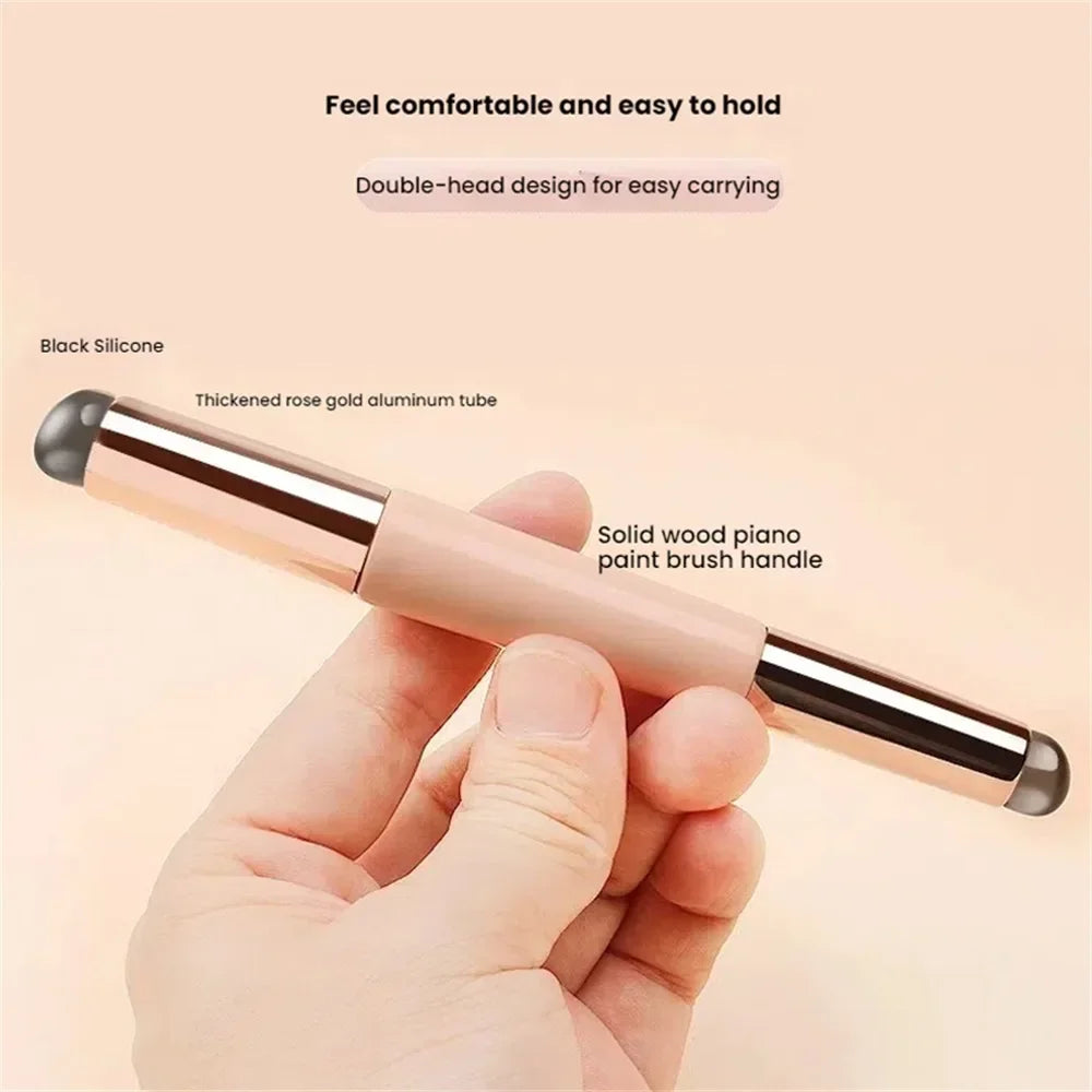 Q Soft Silicone Lip Brush With Dust Proof Cover Round Head Lipstick Applicator Lip Cosmetic Tool Multi-use Eyeshadow Brush HIP 2 Head Silicone Pink