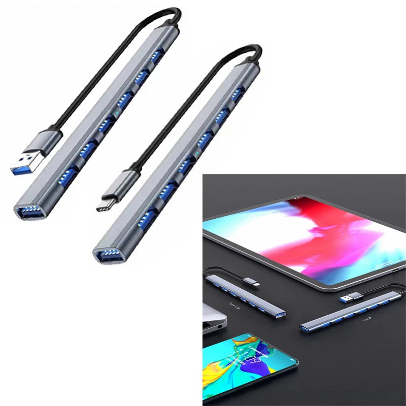 OULLX 7-Port USB 3.0 Hub – Type-C & USB Aluminum Splitter USB Hub Splitter HIP