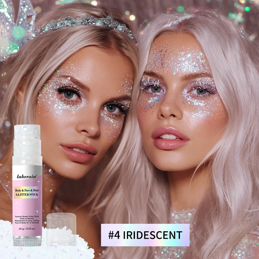 Shiny Glitter Gel Stick Highlighter, Sparkling Sequins Pearl White Pink Eyeshadow, Face Body Brighten Makeup for Stage & Daily L HIP