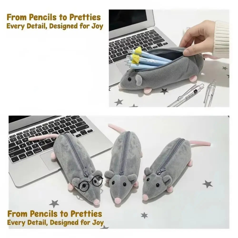 Cartoon Mouse Pencil Bag – Large Capacity Plush Stationery Pouch Novelty Pencil Case HIP