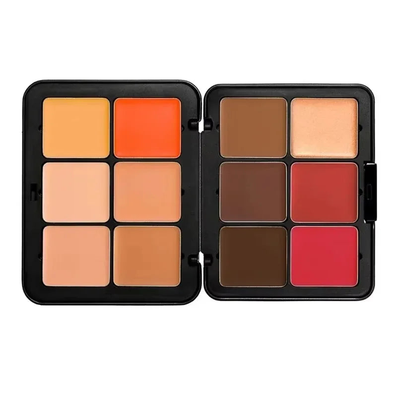 12-Color Iron Box Blusher Plate Multi-Color Cream Blush Plate Concealer Plate Contour and Highlighter Palette Makeup Blush Face HIP 12-3