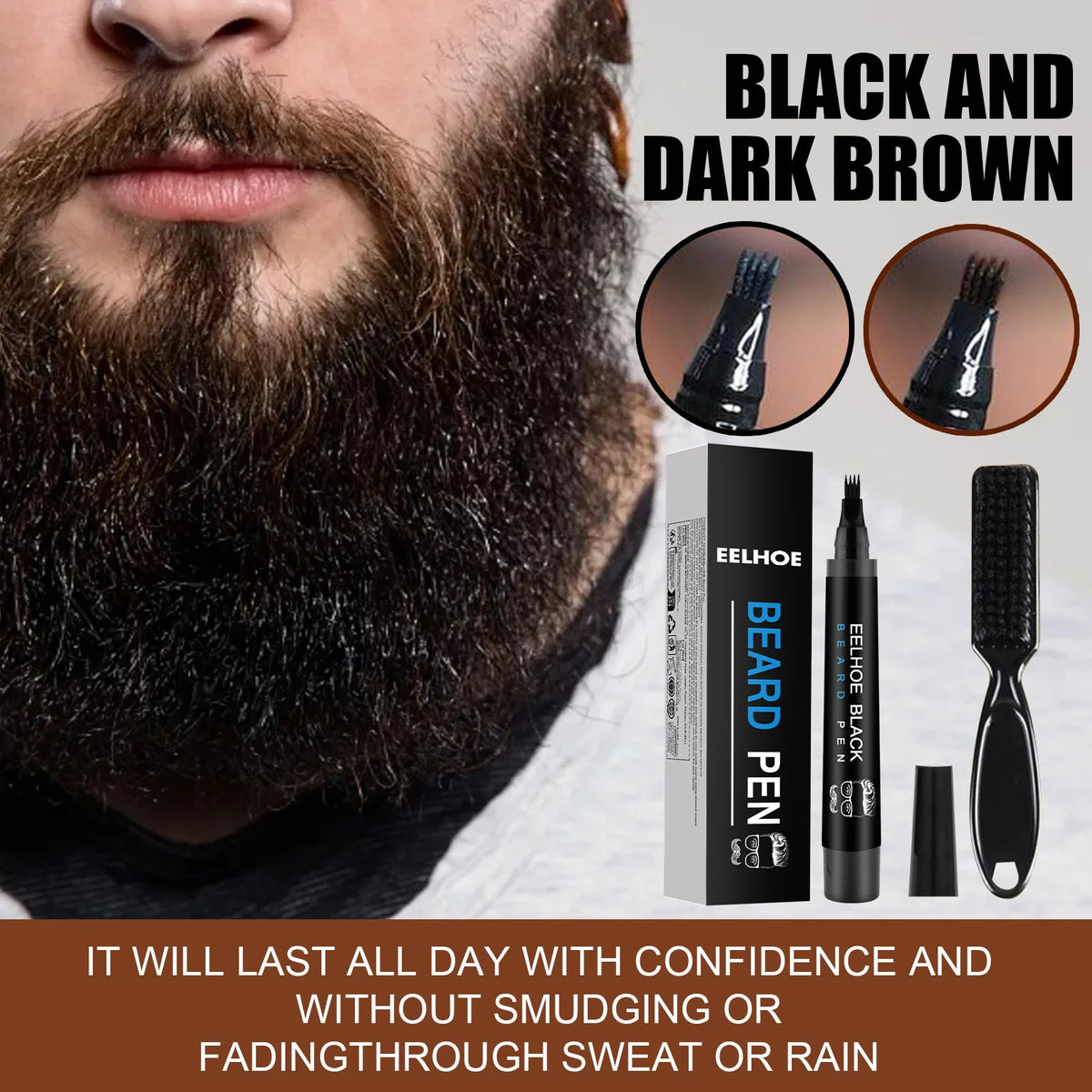 Beard Filling Pen Kit Four Prong Beard Filler Pencil With Beard Brush Waterproof Male Moustache Repair Shaping Coloring Pen HIP