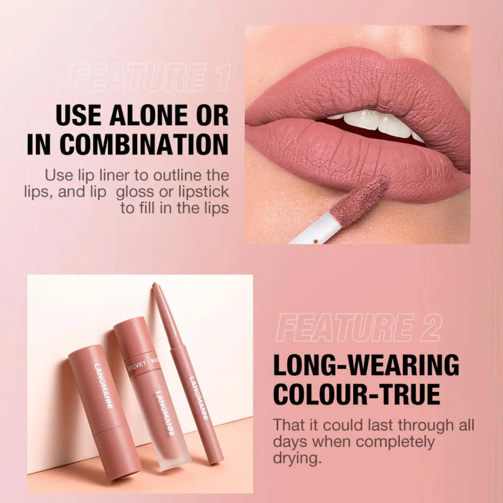 LANGMANNI 3-Pc Matte Liquid Lipstick & Lip Liner Kit Lip Makeup Kit HIP
