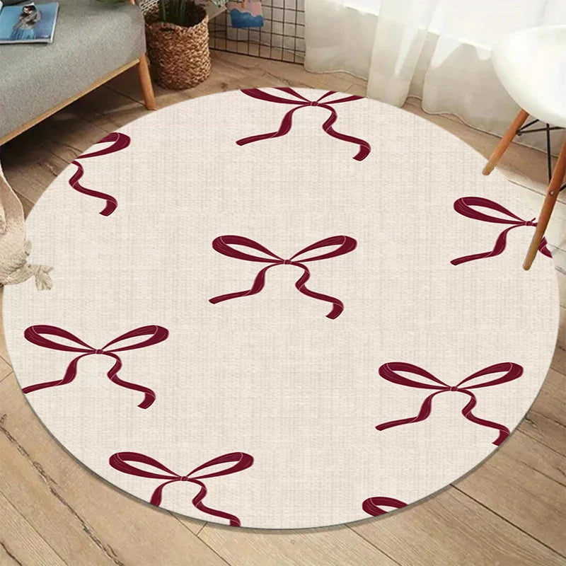 Kawaii Pink Bow Heart Round Rug – Non-Slip Aesthetic Mat Decorative Round Rug HIP 1 80X80
