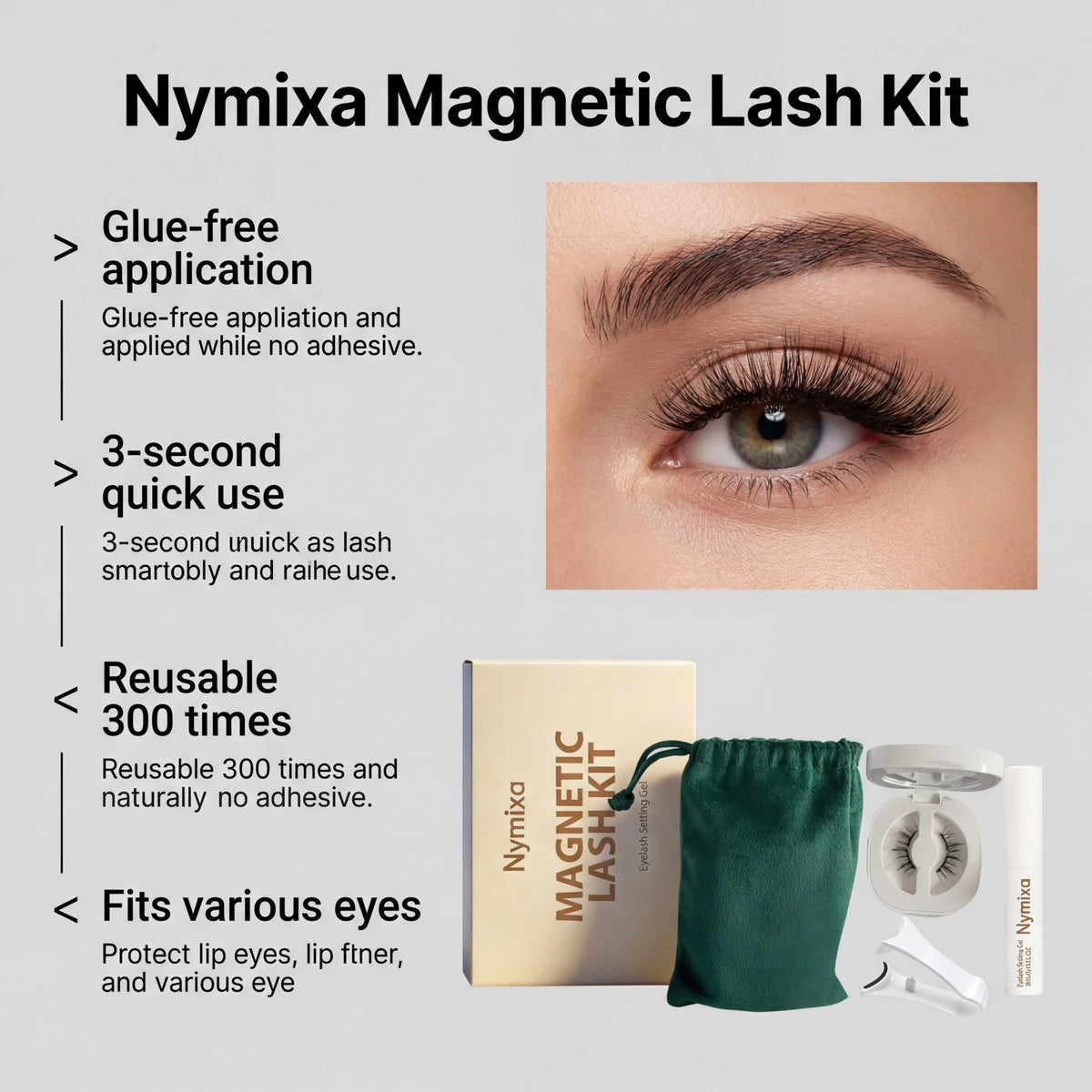 Nymixa Magnetic Eyelashes Kit Wispy Natural 3D Faux Mink Lashes No Glue Reusable Soft Half Lashes with Magnetic Eyeliner Tweezer HIP