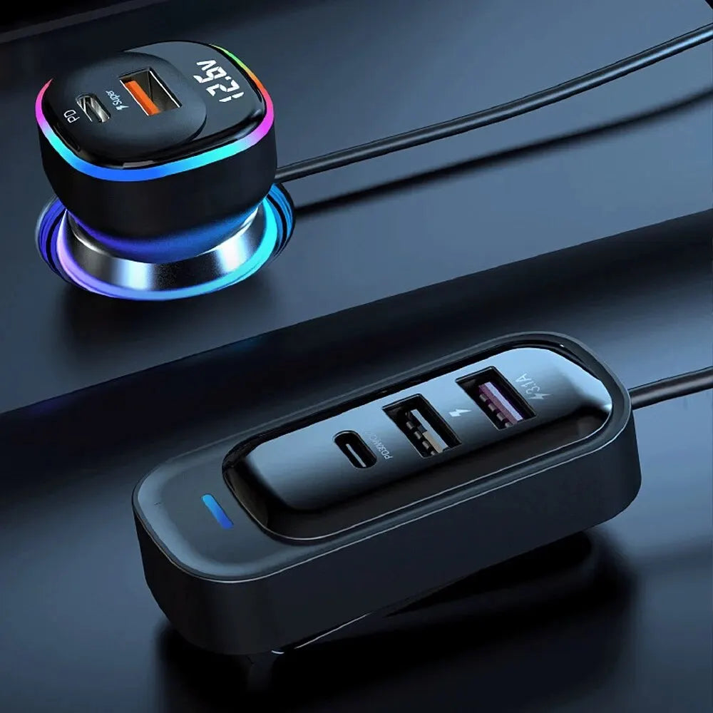 66W 6-Port Car Charger USB-C PD QC 3.0 Fast Charging Hub Car Charger HIP