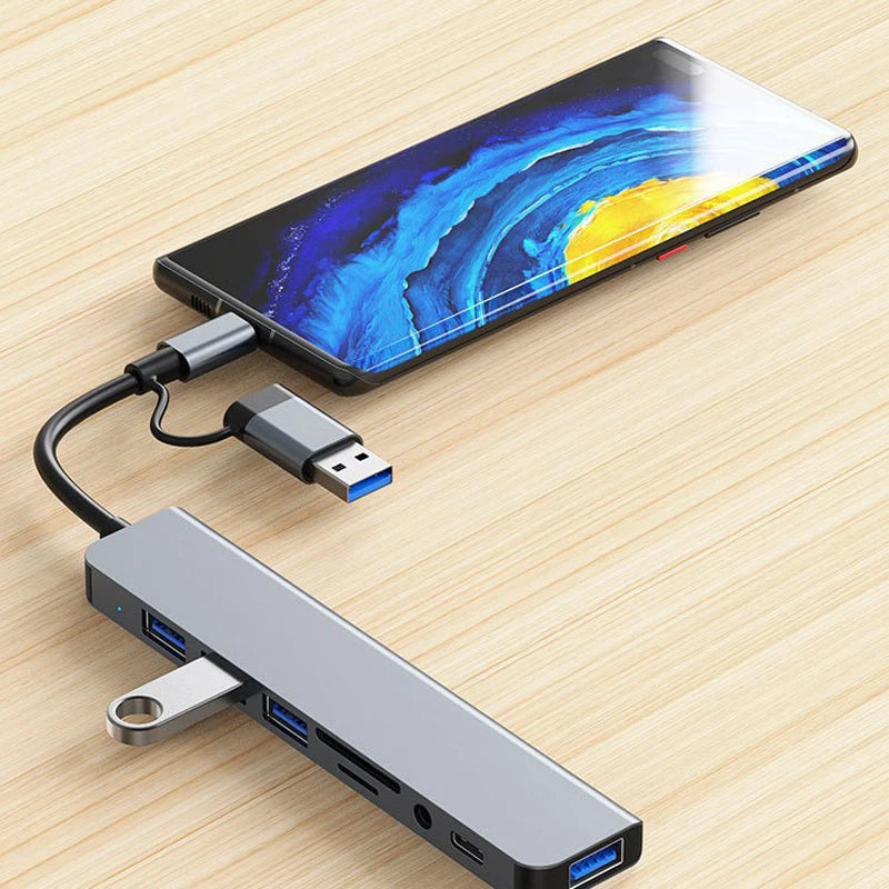 8 in 2 USB +Type C HUB Docking Station with 3.5mm Audio Jack Adapter for Micro SD Card Reader Laptop Tablet Phone Disk Converter HIP
