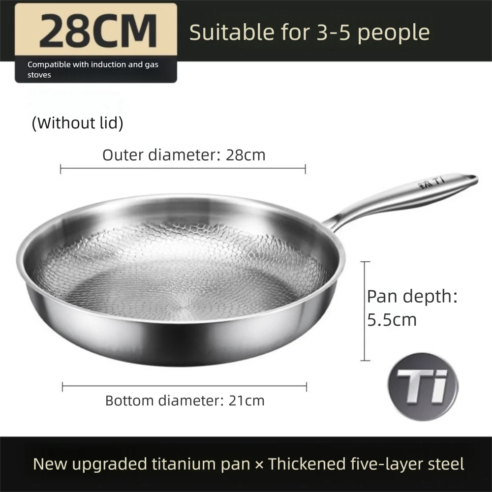 Titanium Frying Pan Non-Stick Fish Scale Hammer Pattern 26–32cm Titanium Frying Pan HIP 28cm No Lid