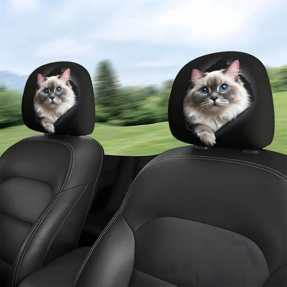 Ragdoll Cat Car Headrest Covers – 2pc Universal Polyester Car Headrest Covers HIP