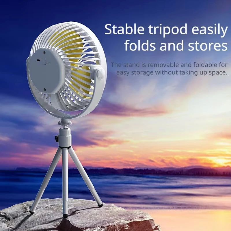 Rechargeable Portable Camping Fan with LED Light | 3 Speeds Portable Camping Fan HIP