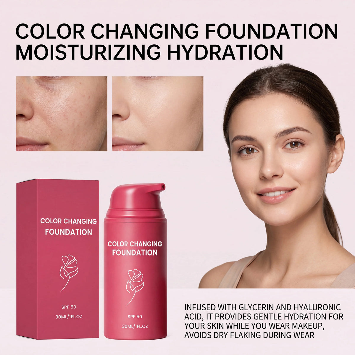 Color Changing Foundation SPF50 – Hydrating & Long-Wearing Color Changing Foundation HIP