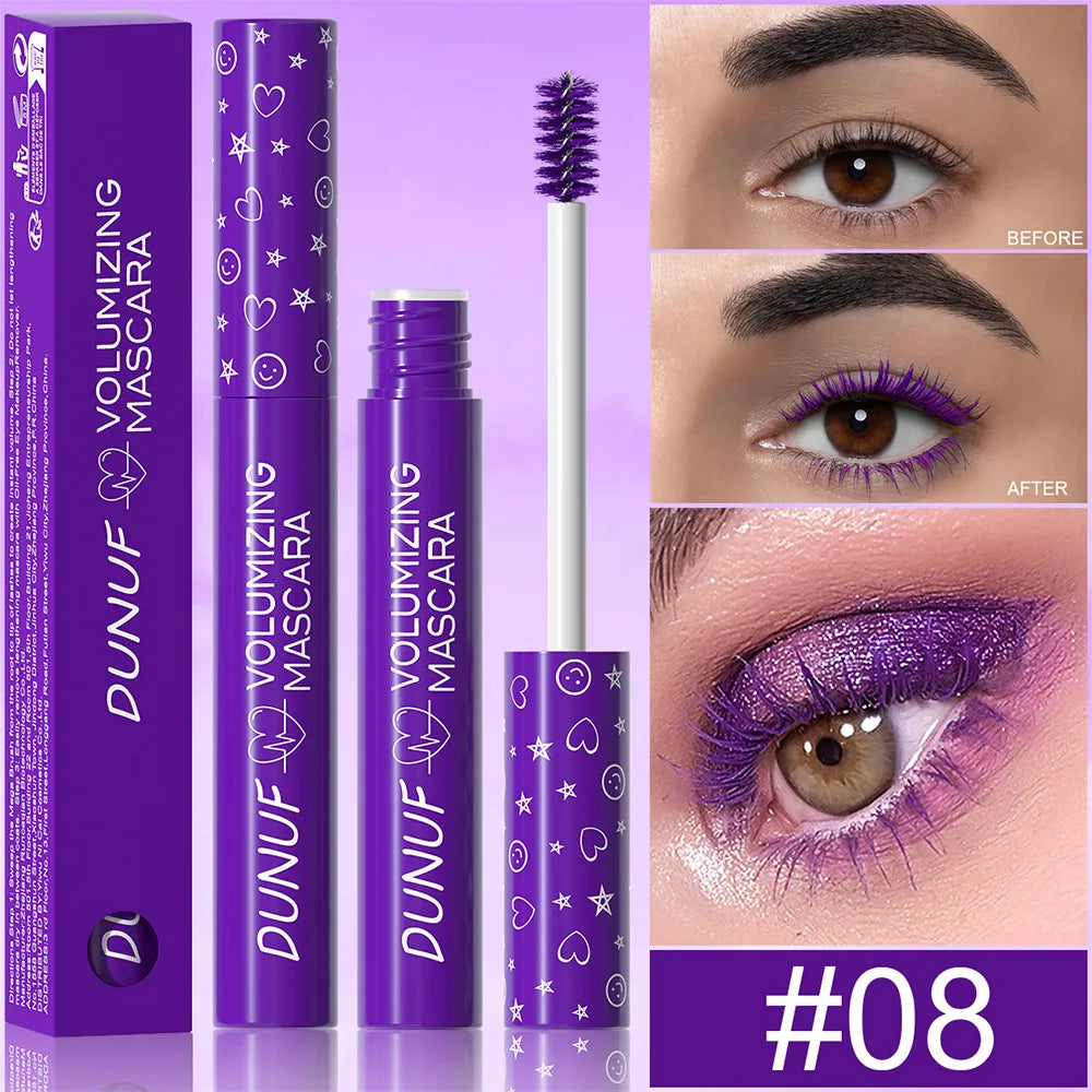 DUNUF Colorful Waterproof Curling Mascara – Blue Green Purple Colorful Mascara HIP 08