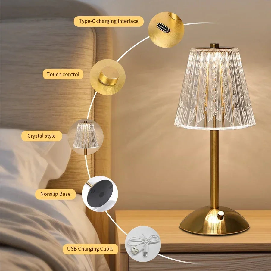 USB Rechargeable LED Table Lamp Touch Sensor Desktop Night Light For Bar Hotel Restaurant Bedroom Atmosphere Room Decor Lighting HIP