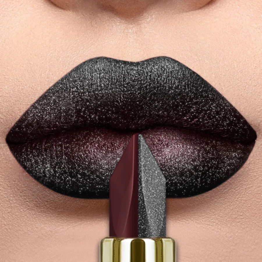 1PC Two-tone Sexy Red&Black Lipstick Glitter&matte Lip Sticks Nonstick Highly Pigmented Metallic Finish Lip Tint Makeup Giifts HIP