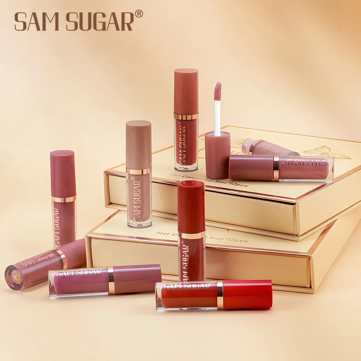 SAM SUGAR 12-Pc Nude Matte Velvet Liquid Lipstick Set | Gift Box Liquid Lipstick Set HIP