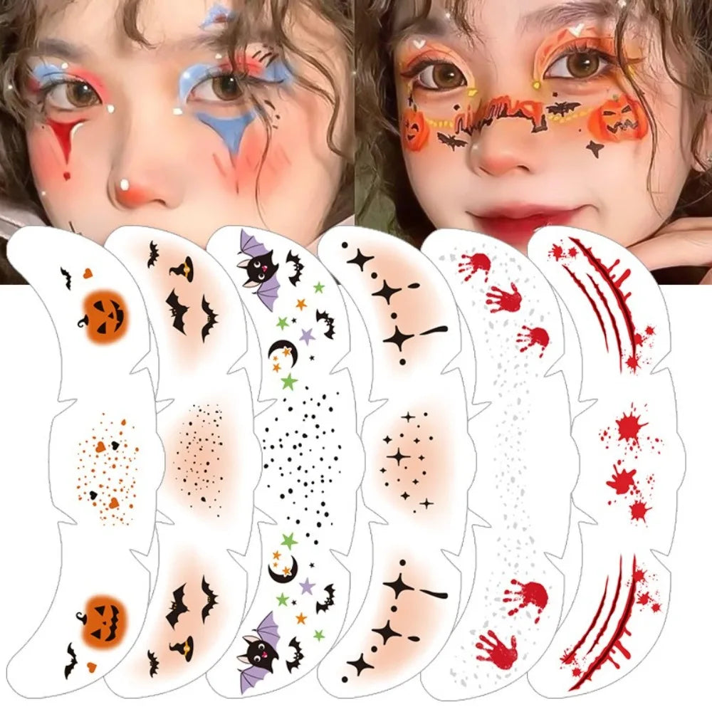 3Pcs Halloween and Christmas Tree Face Tattoo Sticker Demon Scar Vine Temporary Stickers DIY Party Makeup Tattoo Decal ﻿Kit HIP