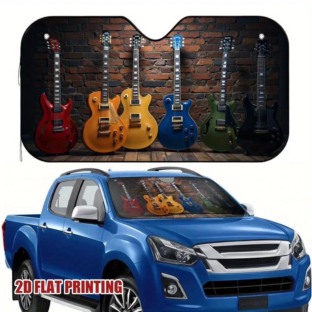 Electric Guitar Car Windshield Sunshade – Polyester Print Car Windshield Sunshade HIP M