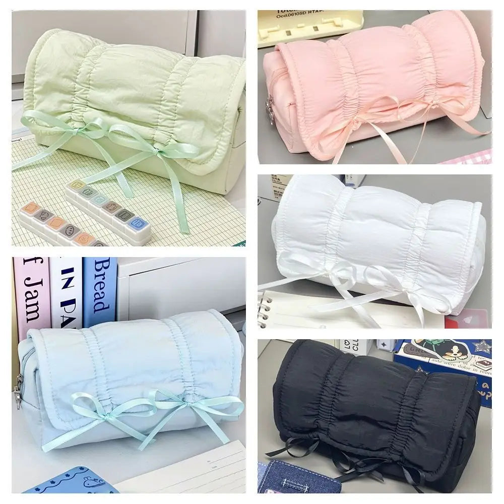 Large Capacity Bow Drawstring Pencil Case – Canvas Pen Bag Pencil Case Pouch HIP