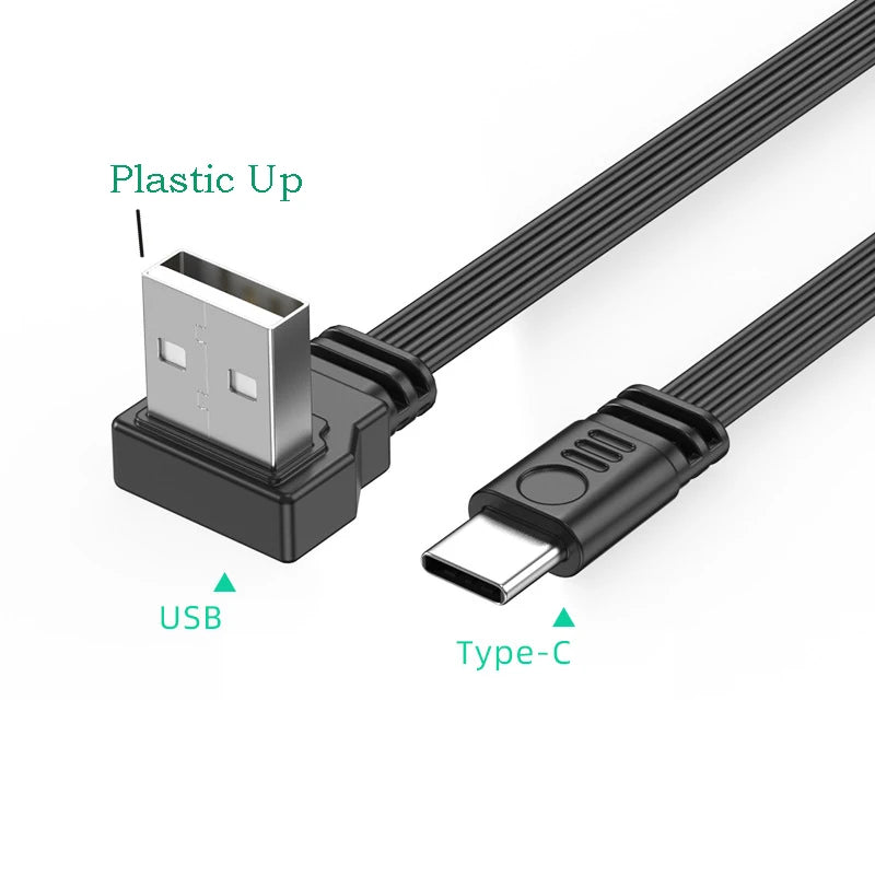 USB-A to USB-C Angled Flat Cable – 2A Charging & Data Sync USB-C Angled Cable HIP A 30CM