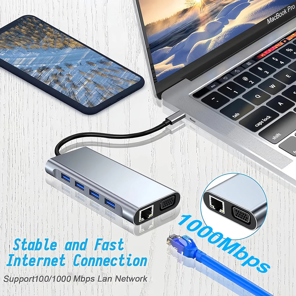 KEBIDUMEI 11-Port USB-C Docking Station Hub – 4K HDMI, PD USB-C Docking Station HIP