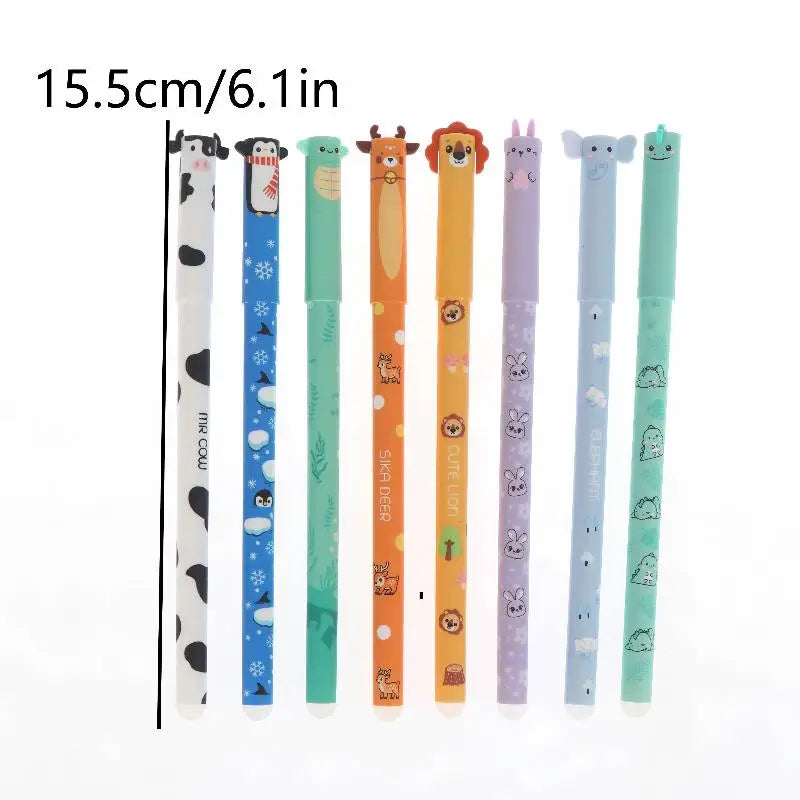 8-Pack Colorful Erasable Gel Pens – Animal Design 0.5mm Erasable Gel Pen Set HIP 8Pcs