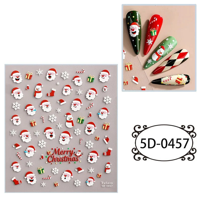 5D Embossed Nail Art Stickers Waterproof Halloween Christmas Handset Decals DIY Manicure Graffiti Decoration Nails Art Ornament HIP 57