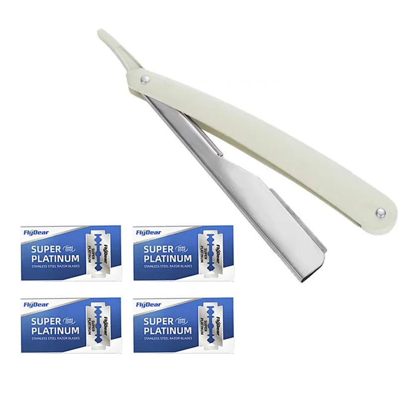 Men's Folding Straight Razor – Stainless Steel Barber Shaver Folding Straight Razor HIP C633-White 40 blade
