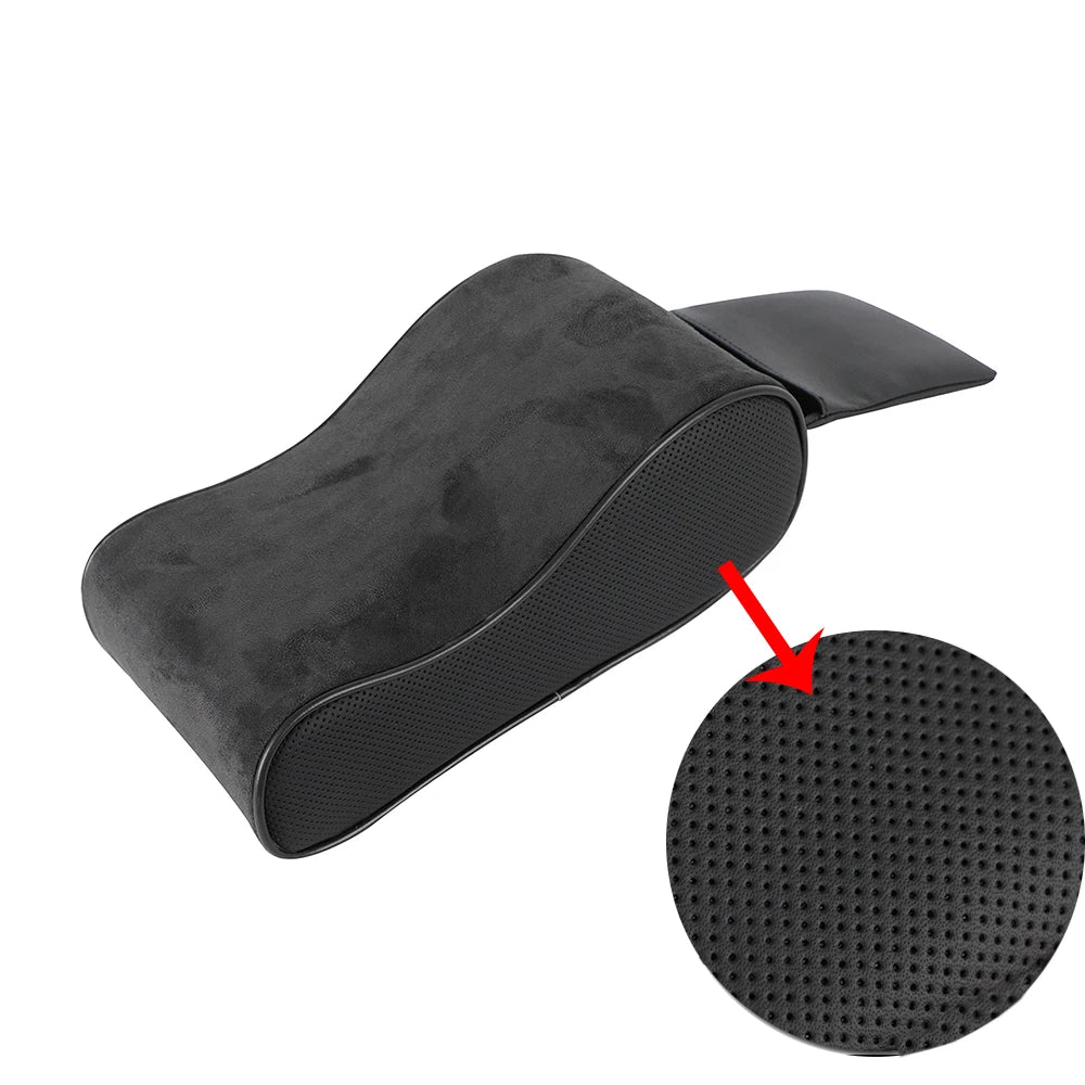 Suede Memory Foam Car Armrest Console Cushion Pad – Universal Car Armrest Cushion HIP A Black Black border