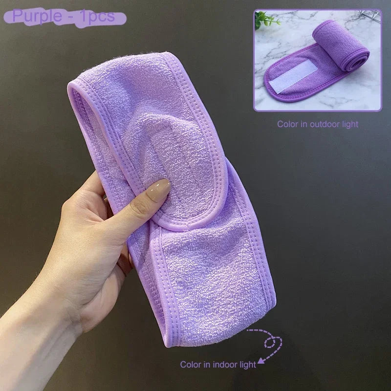 Wash Face Hairband Magic Tape Elastic Turban Womens Eyelashes Extension Spa Makeup Hair Band Top Cross Bangs Fixed Styling Tools HIP Purple