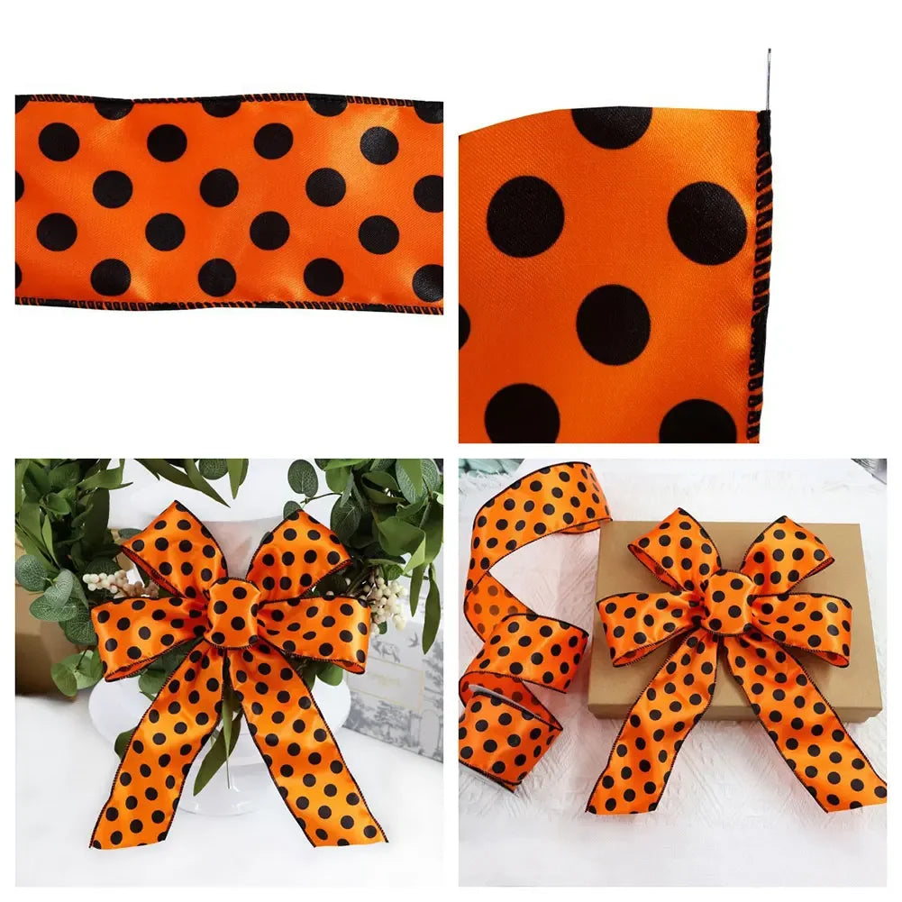 Classic Polka Dot Decorative Ribbon Halloween Stripe Diamond Grid Craft Ribbon Wreath Tree Gift Pack Festival Party Supplies HIP