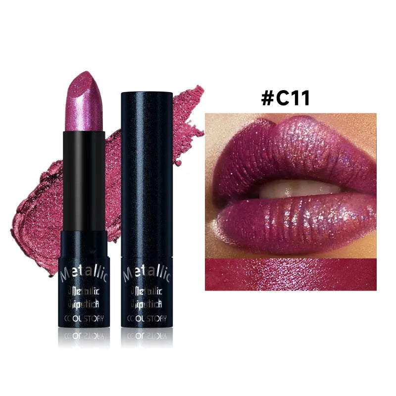 15‑Color Shimmer Metallic Glitter Lip Stick Waterproof High Pigment Shiny Lip Makeup Halloween Cosplay Stage Party Look Cosmetic HIP 11