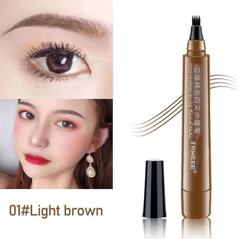 5 Colors Microblading Eyebrow Pen Waterproof Liquid Eyebrow Pencil Long Lasting Eyebrow Pen 4 Points Eye Brow Pen Cosmetics HIP 01Light Brown