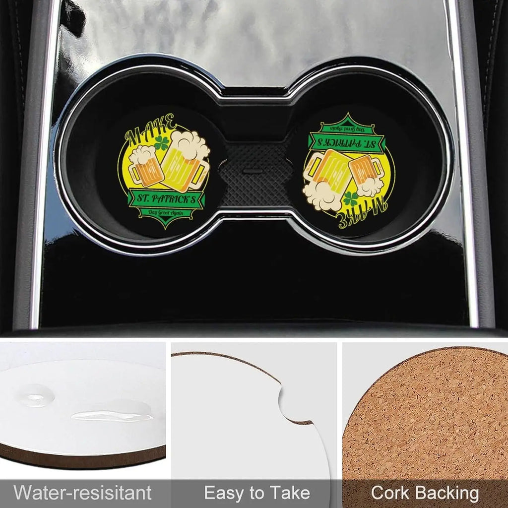 St. Patrick's Day Wood Car Coasters – Non-Slip Cup Holder Mat Car Cup Holder Coasters HIP