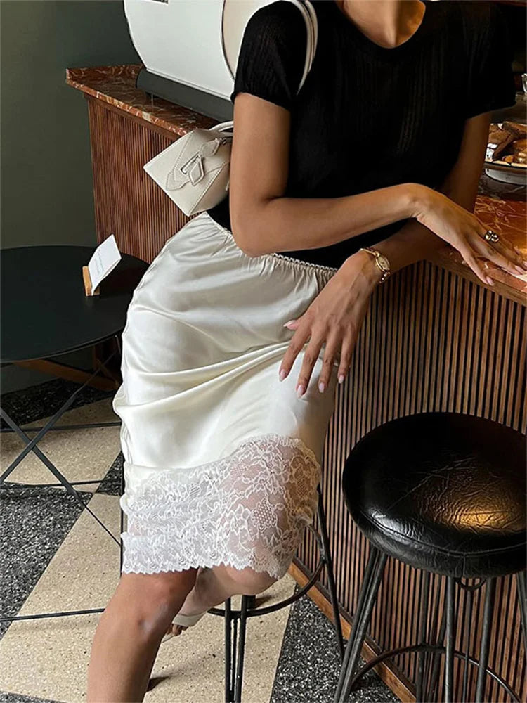 Tossy White Casual Lace Long Skirt For Women Slim High Waist Patchwork Elegant Commute Clothes Summer 2025 Female Maxi Skirt New HIP