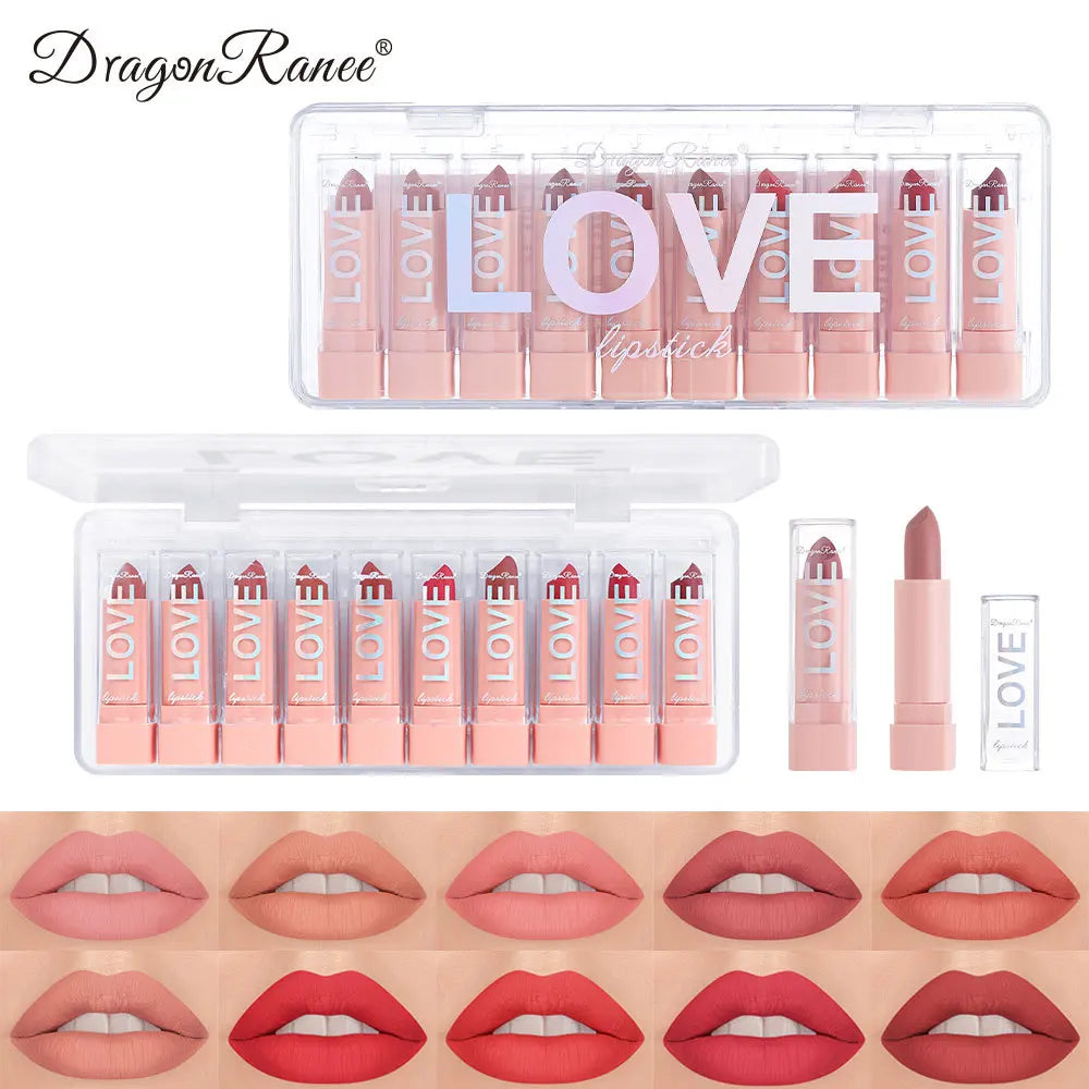 Dragon Ranee 10-Color Mini Matte Lipstick Gift Set | Velvet Matte Lipstick Set HIP DR80 Full Size