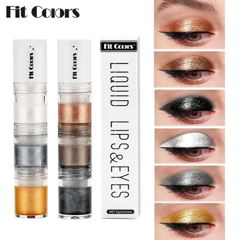 3-in-1 Shimmer Liquid Eyeshadow & Lip Gloss Set | Fit Colors Liquid Eyeshadow Set HIP