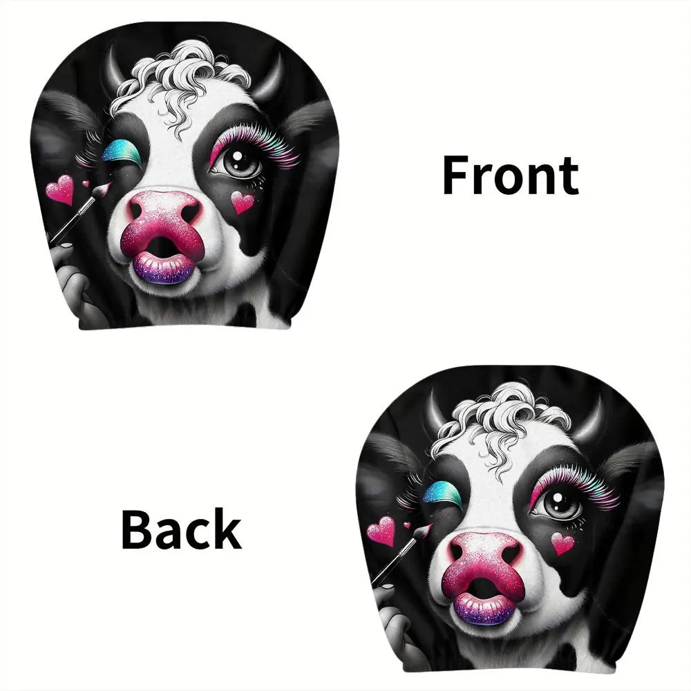Cow Print Car Headrest Covers Set of 2 – Washable Polyester Car Headrest Cover HIP black