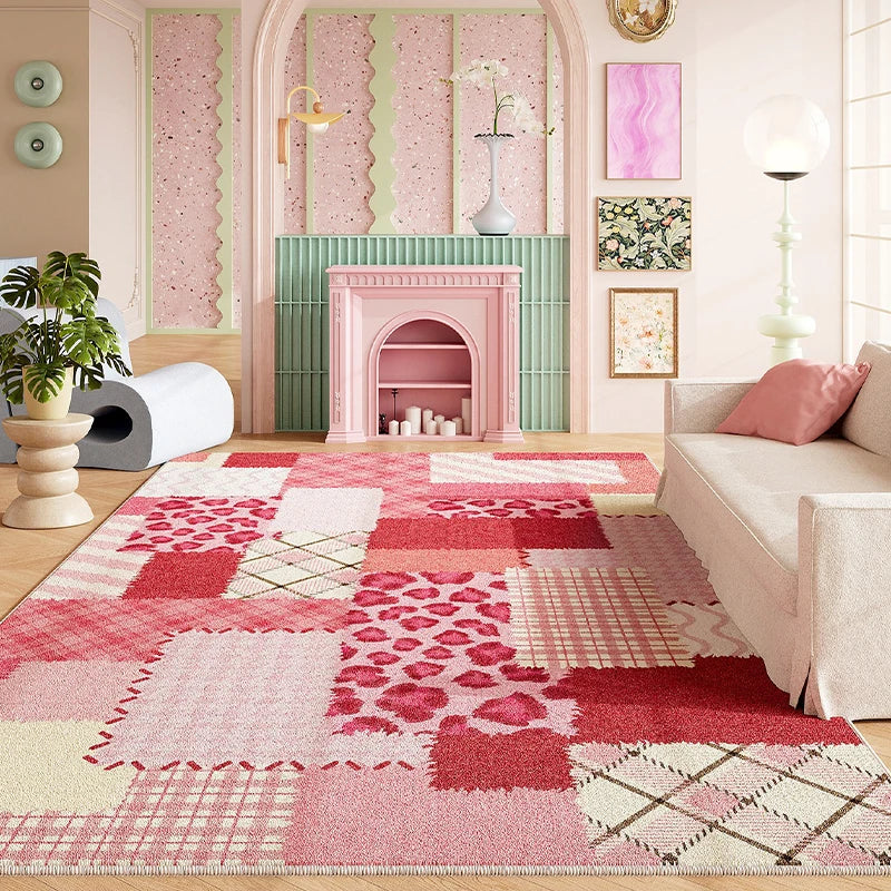 Pink Plush Loop Rug – Stain-Resistant Large Living Room Carpet Plush Area Rug HIP GU6377-QD 60x90cm