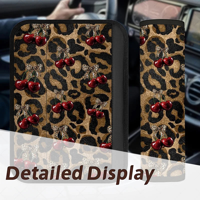 2-Pack Cherry & Bow Leopard Print Car Seat Belt Covers Car Seat Belt Cover HIP