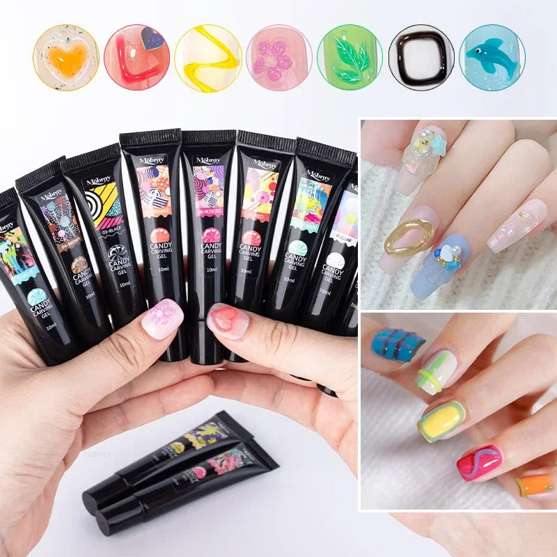 Nail Art Decorations Gel PVC Hose Modeling Phototherapy UV Nail Polish Glue INS Transparent Gummy Carving Jelly 5D Nail Art Gum HIP