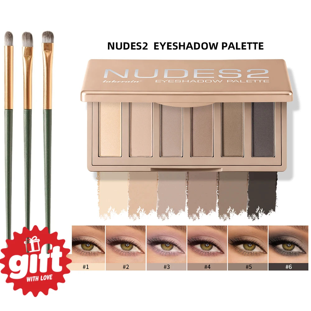 6Color Eyeshadow Palette With Free Brush 6 Color Matte High Pigment Waterproof Long Lasting Blendable Nude Makeup HIP and Free Brush