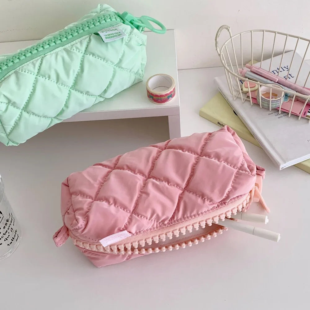 Candy Color Large Zipper Pencil Bag – Polyester Cosmetic Case Zipper Pencil Case HIP