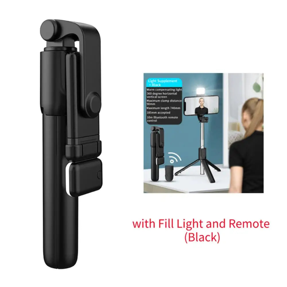 Bluetooth Selfie Stick Tripod with Remote & Fill Light Selfie Stick Tripod HIP Black